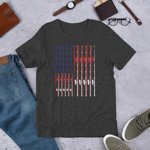 Fishing Rod American Flag Vintage US Fishing Short-Sleeve Unisex T-Shirt - Image 5