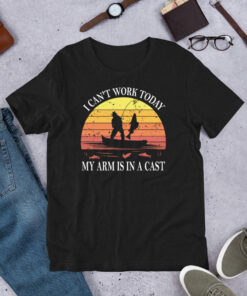 Funny Fishing Retro Sunset I Can't Work Today My Arm Is In a Cast Fisherman Short-Sleeve Unisex T-Shirt