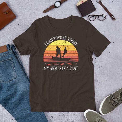 Funny Fishing Retro Sunset I Can't Work Today My Arm Is In a Cast Fisherman Short-Sleeve Unisex T-Shirt - Image 4
