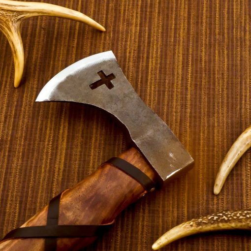 Cross Custom Handmade High Carbon Steel Viking Axe with Leather Sheath - Image 2