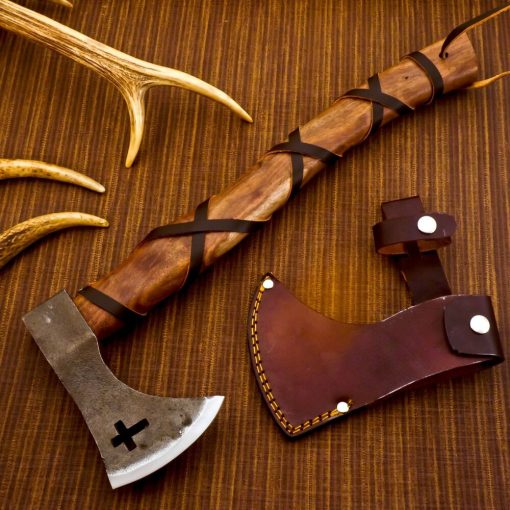 Cross Custom Handmade High Carbon Steel Viking Axe with Leather Sheath - Image 4