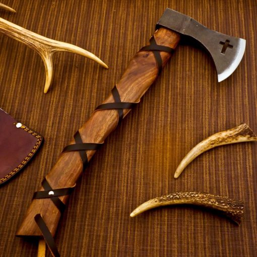 Cross Custom Handmade High Carbon Steel Viking Axe with Leather Sheath